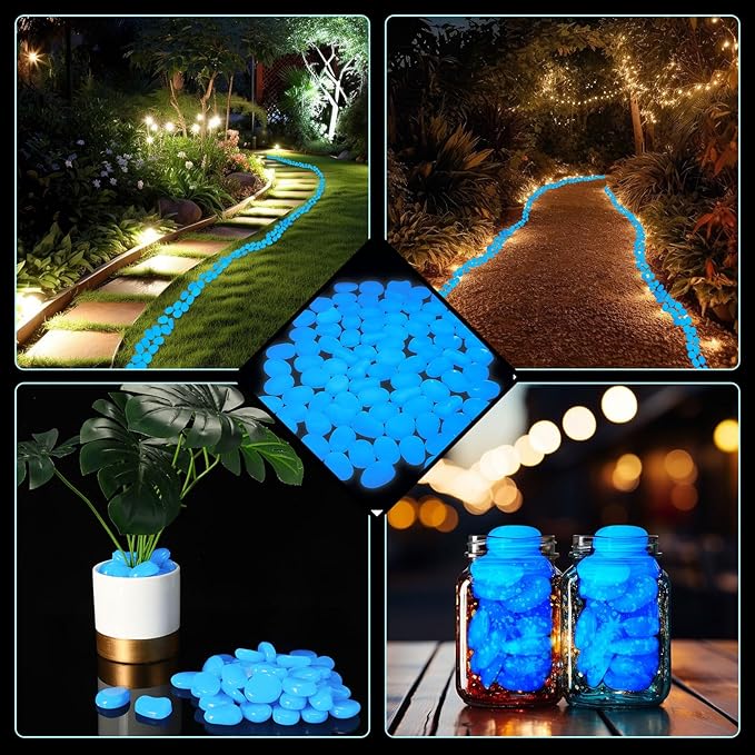 100 Pcs Glow in The Dark Rocks Glow in The Dark Pebbles Outdoor Fish Tank Rocks Aquarium Gravel Luminous Stones for Walkway Succulent Plant Halloween Decor(1.8 Inch,Dark Blue)