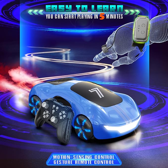 Gesture Sensing Remote Control Car, Drift RC Stunt Car with Light Spray & Sound, 2.4GHz Hobby RC Cars Toy for Kids, 360° Rotate, Birthday Gifts for Boys Girls 4-12