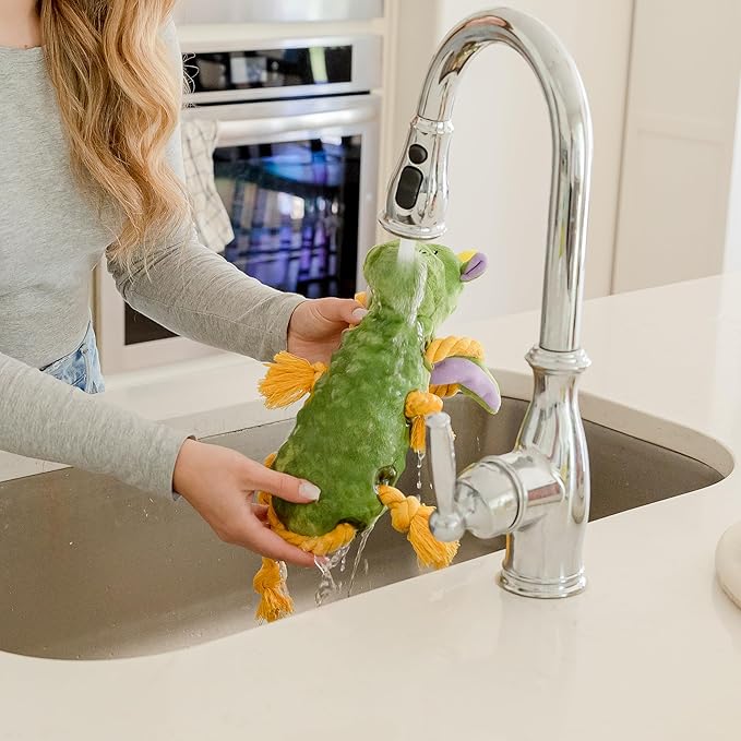 Squeaky Dog Stuffed Animals Chew Toy, Crinkle Paper Tug of War Rope Plush Dog Toy, Soft Tough Squeaker Dog Entertainment Toys for Home Alone, Fun Boredom Busters for Dogs - Dragon