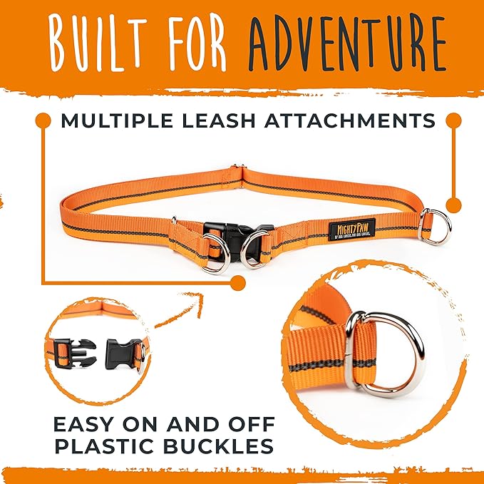 Mighty Paw Hands Free Dog Leash | Bungee Waist Leash for Dog Walking. Pet Running Hands Free Tether for Large, Medium & Small Breeds. Pet Waist Belt (36" - 48") Up to 150 lbs - Orange