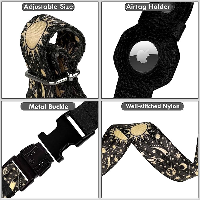 AirTag Dog Collar with Metal Buckle - Soft Leather Printed Nylon Dog Collar with Apple AirTag Holder - Cute Tracking GPS Pet Collars for Girl Boy Small Large Dogs (M, 14"-18" Neck Fit, Space)