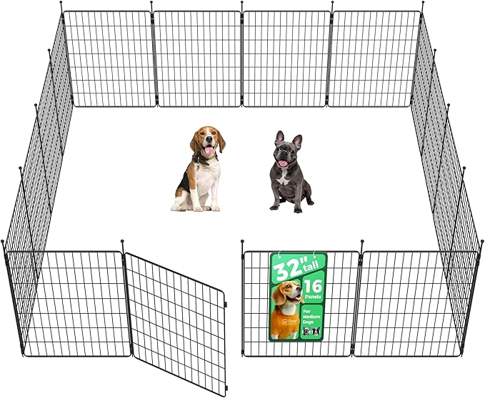 FXW MiniPaws Unleashed Dog Playpen for Yard & RV Camping, Expandable 32-inch 16 Panels for Small and Medium Dogs, Portable for Indoor and Outdoor Use
