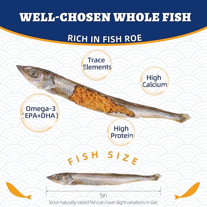 Just Try 10.58 oz Freeze Dried Cat & Dog Treats Raw Dried Capelin Fish Single Ingredient High Protein Training Treats Pet Snacks Omega 3 for Skin Coat Health