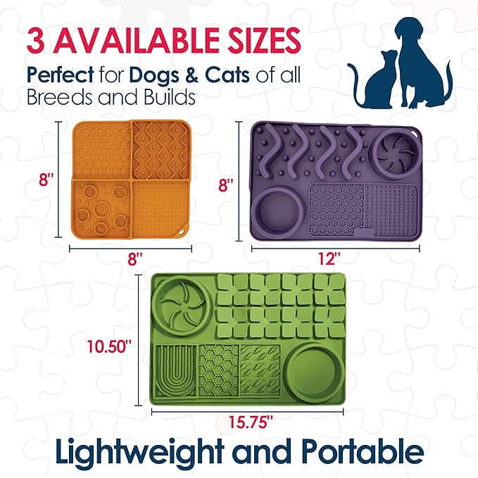 Palz&Co Paw Puzzle 2-in-1 Slow Feeder & Lick Mat for Dogs and Cats, Dry and Wet Food, Dishwasher Safe Silicone, Small 8"x8", Orange