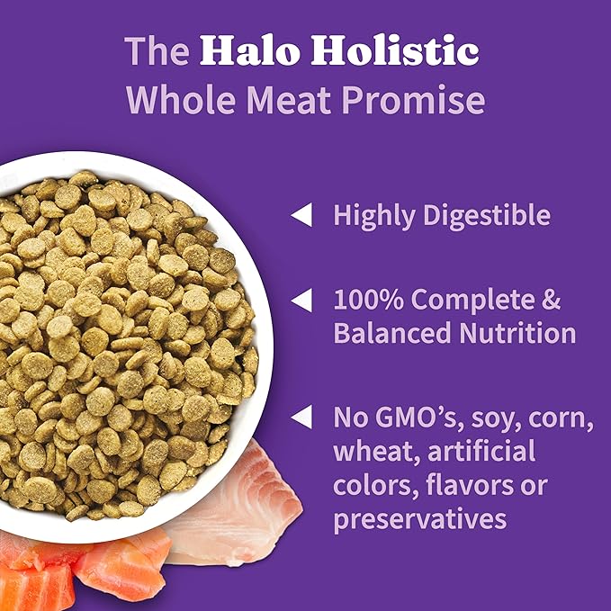 Halo Holistic Dog Food Wild Caught Salmon & Whitefish Formula, Healthy Grains Dry Dog Food, Complete Digestive Health, Kibble for Adult Dogs, 21 lb Bag
