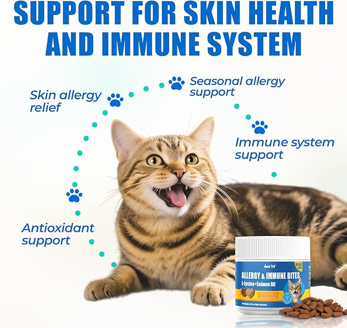 Just Try 300 Bites Allergy & Immune Bites For Cats - with L-Lysine & Quercetin - Skin & Coat Health Eye Health - Soft Bites for Itchy Skin Relief & Cat Allergy- Grain Free Dietary supplements for pets