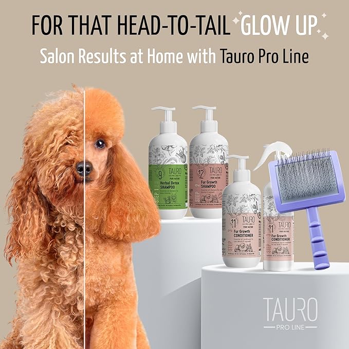 Tauro Pro Line Plastic Long & Short Hair Slicker Dog Brush for Deshedding & Detangling - Purple Slicker Brush for Dog & Cat Grooming - 0.98″ Pins, Flexible Cushion & Non-Slip Grip