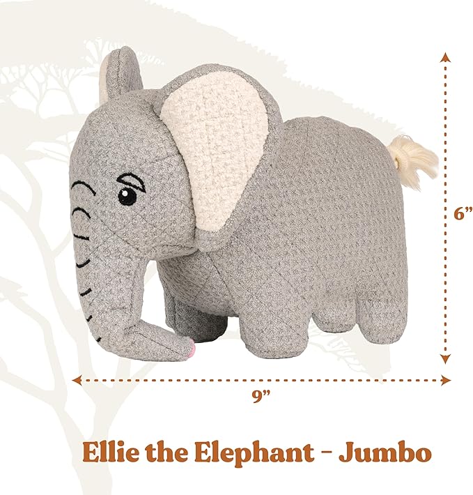 Savanna Collection Dog Toys | Jumbo Sized Ellie The Elephant | Cute, Durable, & Sustainable Plush Chew Toys for Dogs 50 lbs & up | Eco Friendly & 100% Recycled Materials