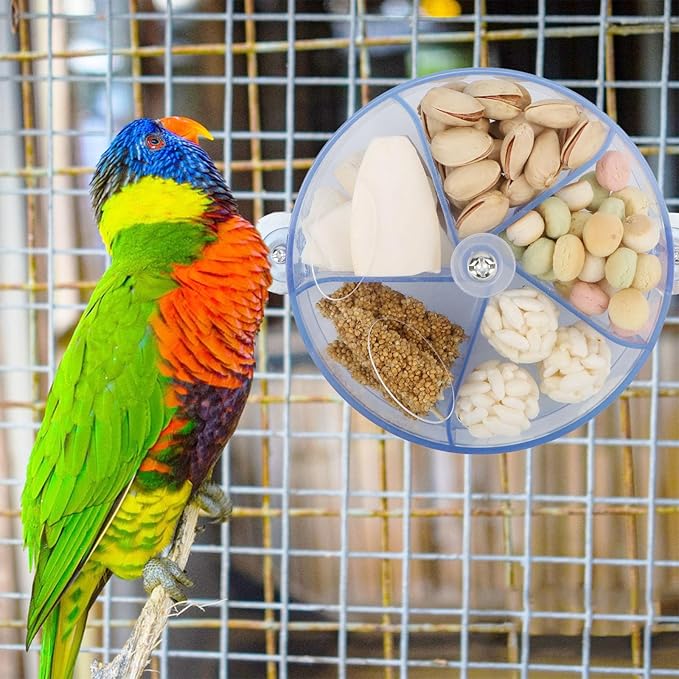 Bird Creative Foraging System Wheel Seed Food Ball Rotate Training Toy for Small and Medium Parrots Parakeet Cockatiel Conure (Clear Blue)