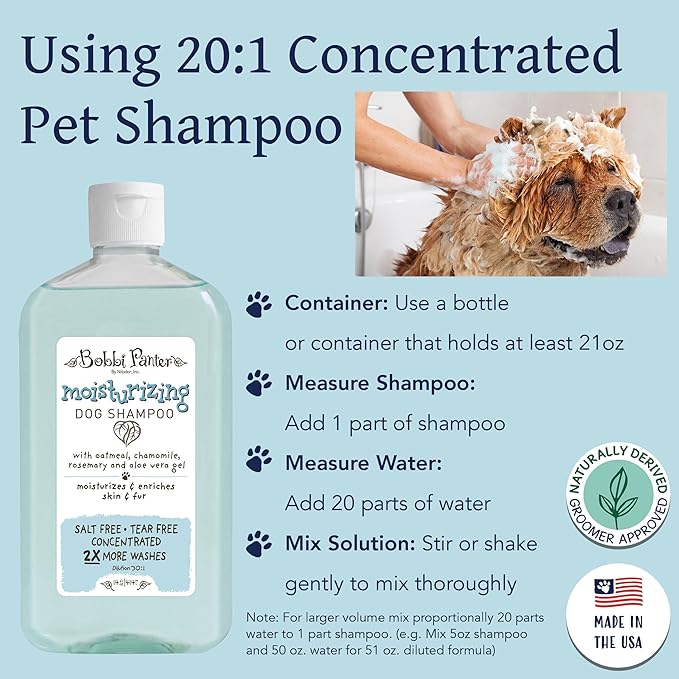 Bobbi Panter Moisturizing Dog Shampoo, Moisturizes and Enriches Dogs Skin & Fur, Soft Sea Air Fragrance, Concentrated 30:1, Made in The USA, 14 oz.