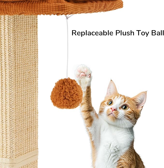 FUKUMARU Cat Scratching Post, Retro-Style Tall Scratch Posts with Perch for Infoor Cats Adults, Large Cat Scratcher Tower with Bed, Natural Sisal & Solid Wood