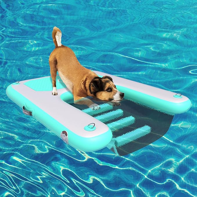 Inflatable Plank Dog Float Ramp,Up to 180lbs Dog Water Ramp Ladder with Non-Slip Dock Platform for Swimming Pool,Boat,Lake
