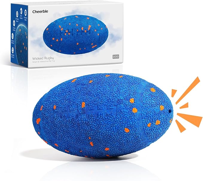 Cheerble Smart Interactive Dog Toy, Wicked Rugby, Squeaky Dog Toy Football, Automatic Moving, Bouncing, and Rotating, E-TPU Material, Bouncing Fetch Toy for Indoor/Outdoor Use and Small to Large Dogs