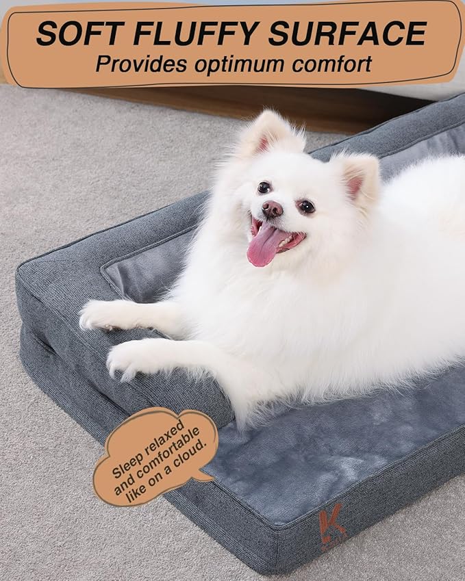 KSIIA Orthopedic Dog Bed for Medium Size Dog，Washable Pet Sofa with U-Shaped Bolster Removable Waterproof Cover Non-Slip Bottom and Egg-Crate Orthopedic Foam Pet Couch Bed, 35 x 22 Inch, Dark Gray