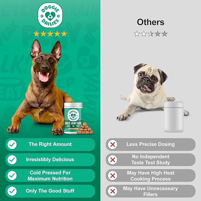 Doggie Dailies, Hip and Joint Supplement for Dogs, Glucosamine Chondroitin, Premium Hip and Joint Chews for Dogs All Breeds & Sizes, Dog Vitamins and Supplements, (Peanut Butter) 225 Chews