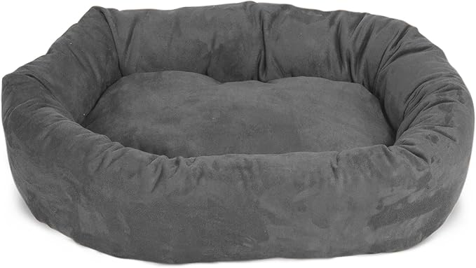 Majestic Pet 40 Inch Suede Calming Dog Bed Washable 40x29x9 (Inch) – Cozy Soft Round Donut Dog Bed with Spine Support for Dogs to Rest Their Head - Pet Bed Large – Gray