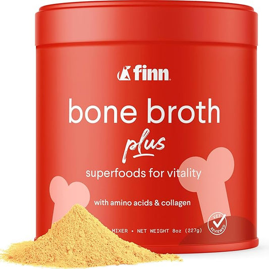 Finn Bone Broth Plus for Dogs | Joint & Mobility Topper Packed with Collagen & Amino Acids | Only 6 Ingredients | Powdered Meal Topper for Dogs