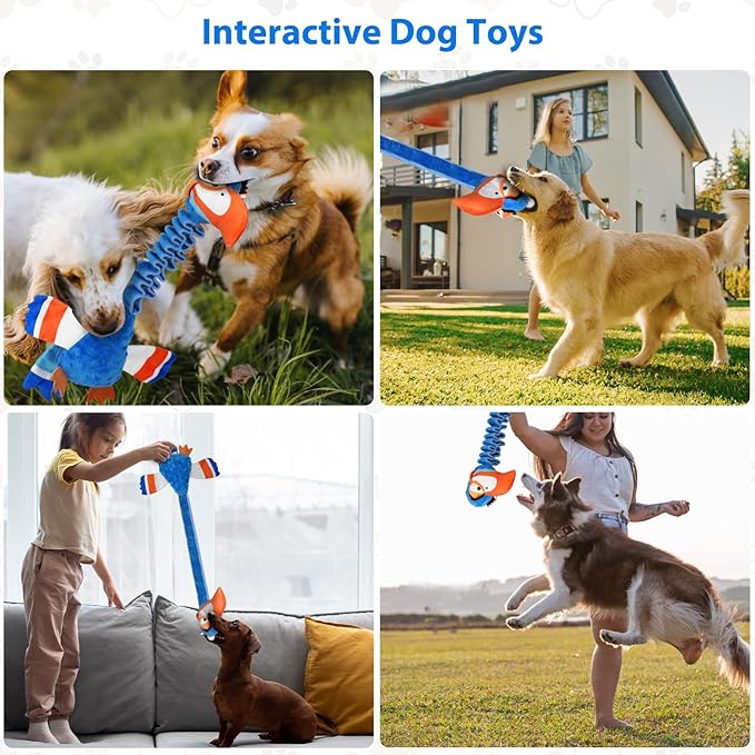 Squeaky Dog Toys for Large Dogs, Tough Tug of War Puppy Toy, Cute Animal Design Plush Dog Toys with Crinkle Paper, Dog Chew Toys for Small, Medium and Large Dogs