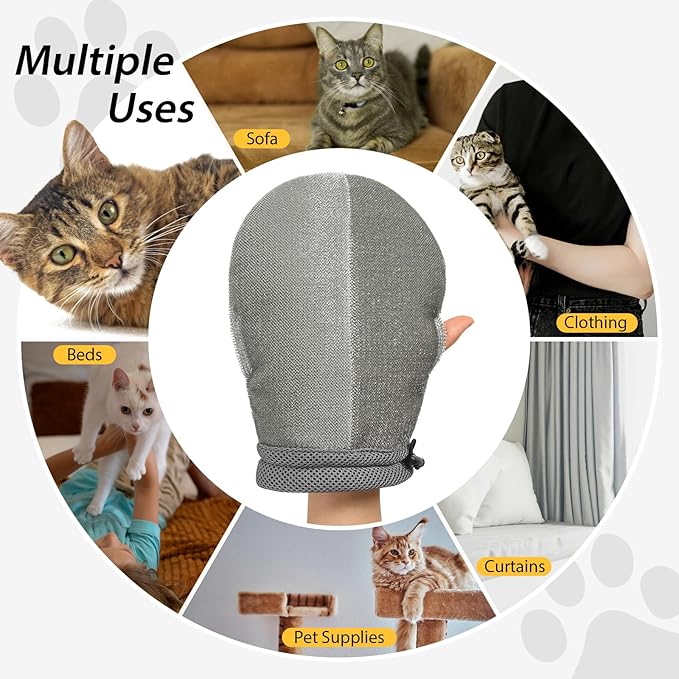 LIANZIMAU Double Sided Pet Hair Removal Glove for Dog Cat Electrostatic Gloves Pet Hair for Furniture Clothes Sofa - Reusable with Thumb Holes and Adjustable Cuff-1 PCS