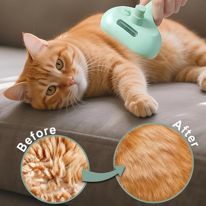 Pet Steam Brush for Dog & Cat,4-in-1 Spray Hair Removal Comb with Waterless Shampoo,Steam for Shedding & Grooming–Water Brush for Long & Short Haired Pets –Anti-Static & Skin-Friendly Design (Green)