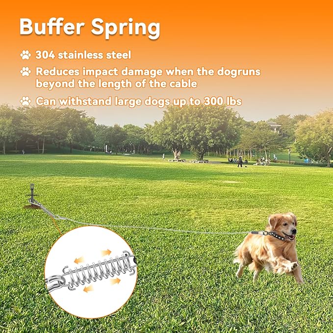 Heavy Duty 30FT Dog Tie Out Cable and Stake，360°Swivel Screw in Spike Auger Ground Stake Anchors for Large Medium Medium up to 220 lbs，Dog Outside Lead Cable for Yard, Lawn Beach, Camping