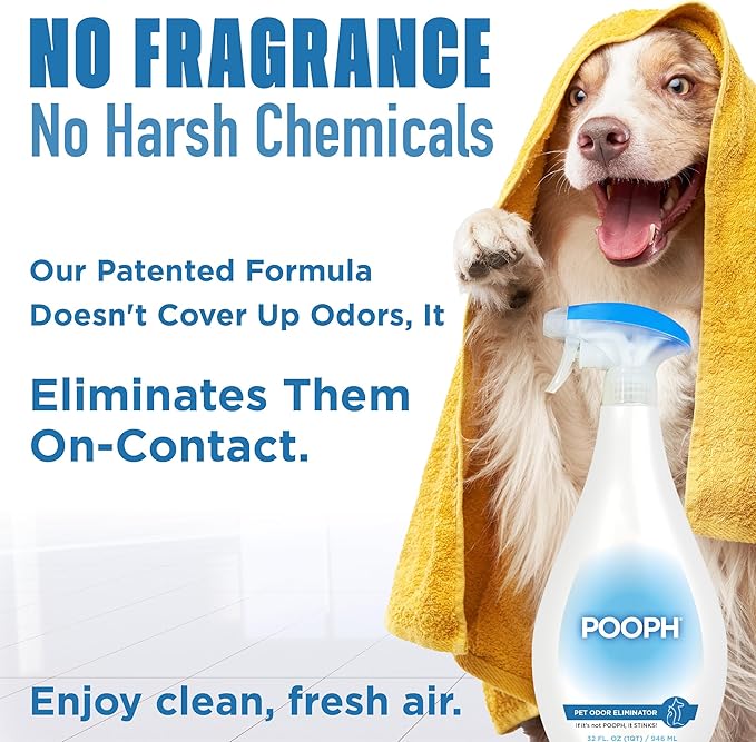POOPH® Pet Odor Eliminator Spray - Patented NO Fragrance NO Harsh Chemicals Organic Odor Eliminator Works On-Contact Home, Auto, Upholstery, and more Fast Easy Safe for Pets, People and the Planet!