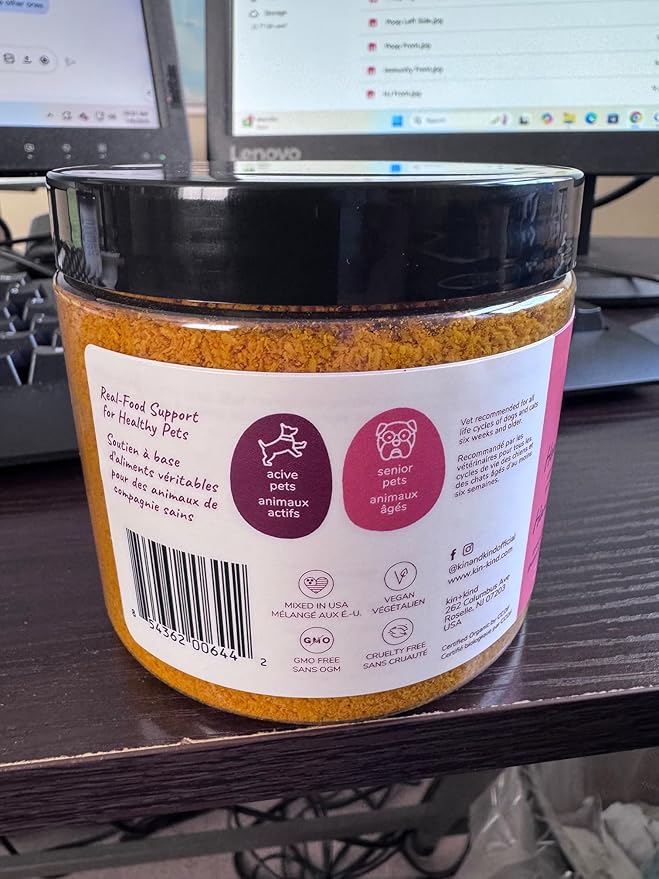 kin+kind Hip+Joint Supplement Dogs & Cats - Vet Formulated Natural Formula with Organic Turmeric, Black Pepper and Coconut- Made in USA - 4 oz (Medium)