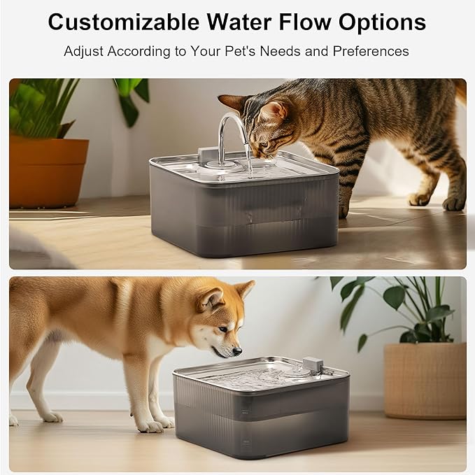 FUKUMARU Dog Water Fountain - 1.8 Gal/236oz/7L Ultra Quiet Pump (28.5dB) & 4-Stage Filter System Stainless Steel & ABS Kitty Water Fountains for Multi-Cat/Dog Homes, with 3 Filters