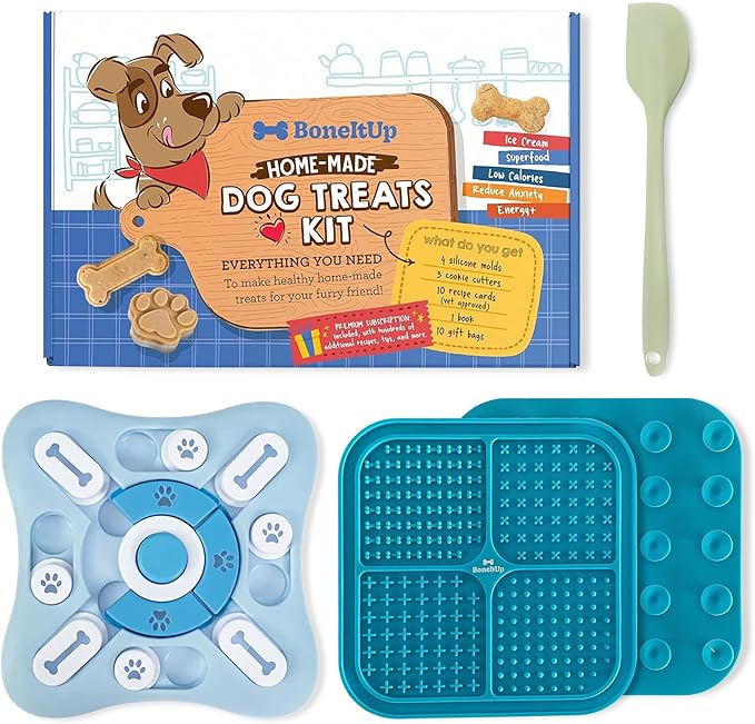 3-in-1 Dog Activity Kit - Homemade Dog Treats Kit, Puzzle Toy and Lick Mat for Dogs - Brain Stimulation, Enrichment, Calming, Slow Feeding - Healthy Treats and Busy Toys for Dogs and Puppies
