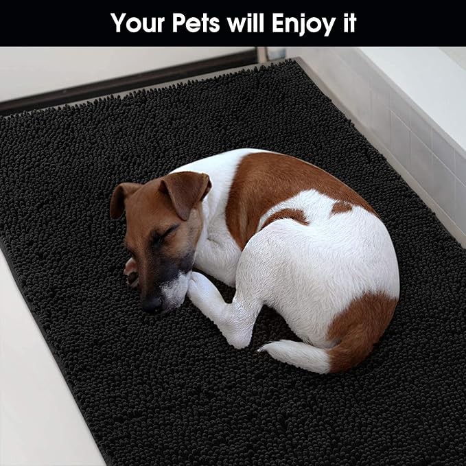 HOMEIDEAS Doormat Indoor Entrance, 32"x20", Highly Absorbent Chenille Muddy Dog Washable Non Slip Front Welcome Door Floor Mat for Entryway, Black
