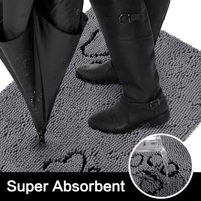 HOMEIDEAS Doormat Indoor Entrance, 36"x24", Absorbent Washable Non Slip Muddy Dog Front Welcome Door Floor Mat for Entryway (Cute Two Paw Print, Grey)