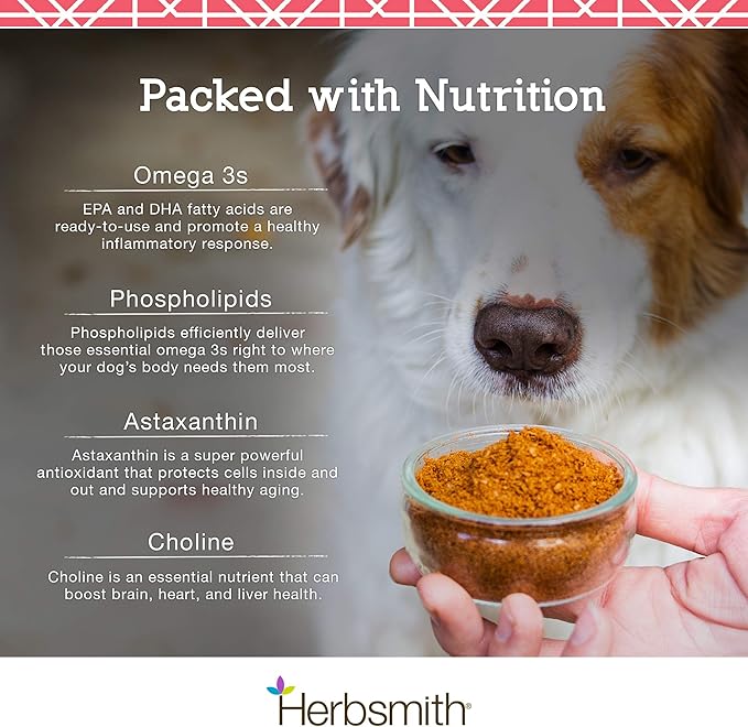 Herbsmith Pure Krill - Wild-Caught Antarctic Krill - Just 1 Ingredient - Astaxanthin for Dogs - Ready-to-Use Omega 3s – Alternative to Krill Oil for Dogs - 75g