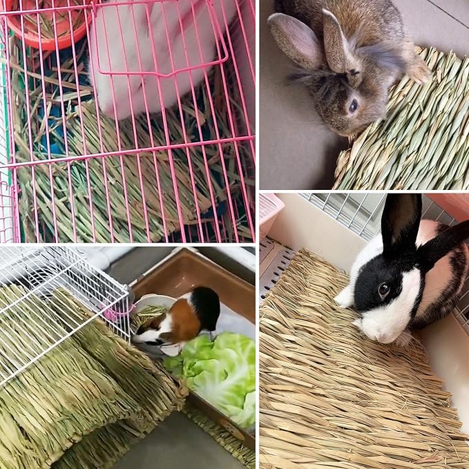 kathson 6 PCS Rabbit Large Grass Mat Natural Grass Woven Mat Rabbits Chew Toys Hay Bedding Nest for Small Animal Bunny Rabbit Guinea Pigs Hamster Chinchillas Puppy Biddy Sleeping Chewing