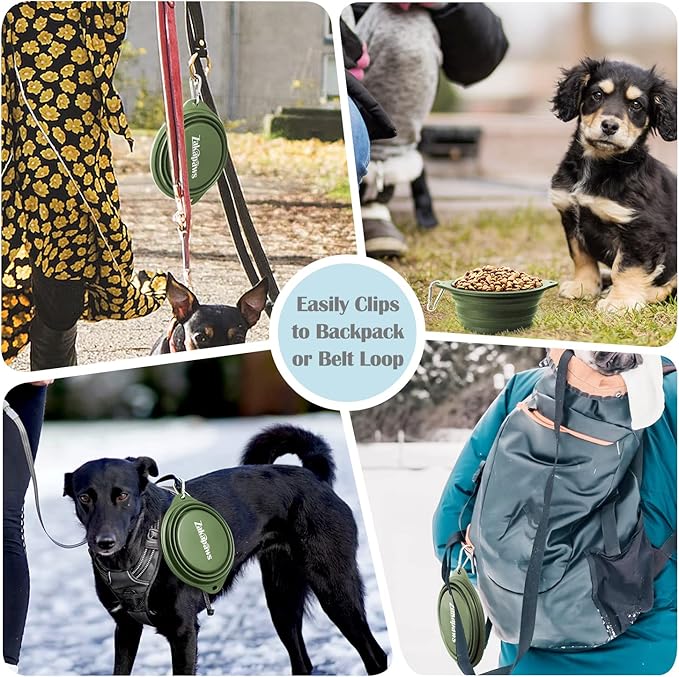 Silicone Dog Travel Bowl, 2 Pack Collapsible Pet Bowl, Foldable No Plastic Rim Pet Feeding Bowls, No Spill Water Cup for Pet