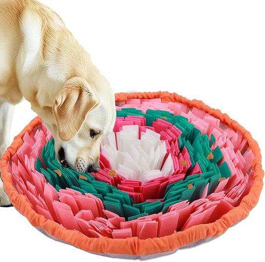 Dog Snuffle Mat, 2mm Thicken Interactive Toys for Pet, 17.7'' x 17.7'' Nosework Training Mats, Cats Bowl Travel Use Encourages Natural Foraging Skills, Comfortable Texture (Pink)