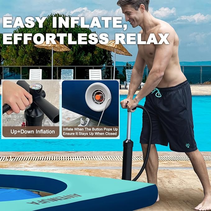 Inflatable Dock Floating Platform with Mesh, Heavy Duty Water Hammock Floats Floating Ring, Tanning Pool Hammock Inflatable Raft Mat Lake Floats for Adults Ocean