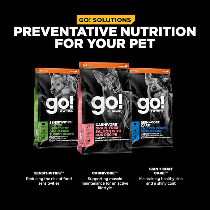 Go! Solutions Carnivore, Grain-Free, Protein Rich Dry Dog Food, Salmon and Cod Recipe, 3.5 lb Bag