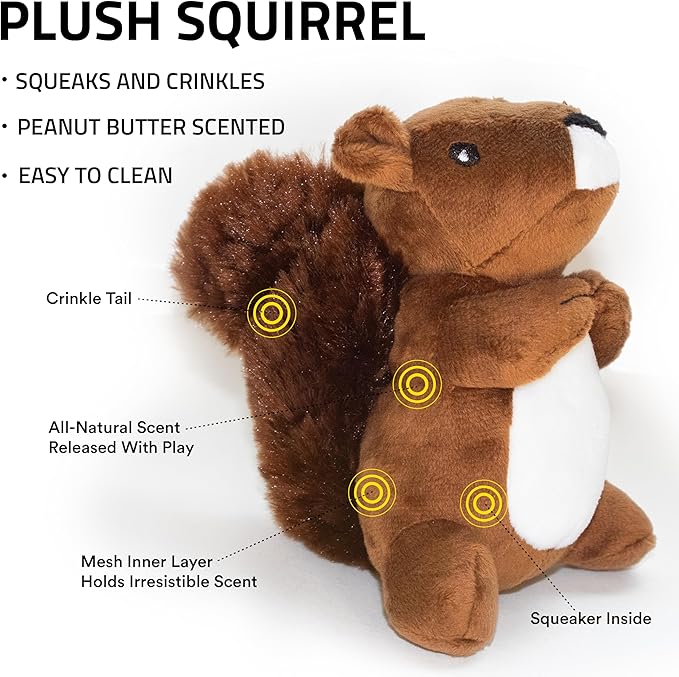 Playology Plush Toys for Dogs | Stuffed Animal Squirrel | Peanut Butter Scented for Small Dogs