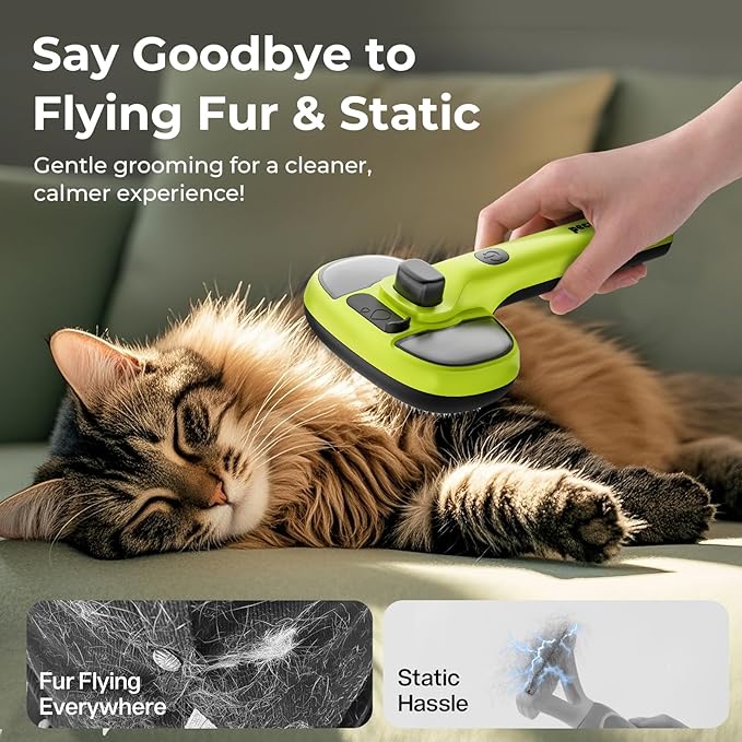 Pecute Cat Steam Brush, Self-Cleaning Steam Cat Brush with 2 Water Spray Modes, Large Capacity Tank, Steaming Renu Dog Brush for Shedding Massaging Grooming, Cool Mist Only