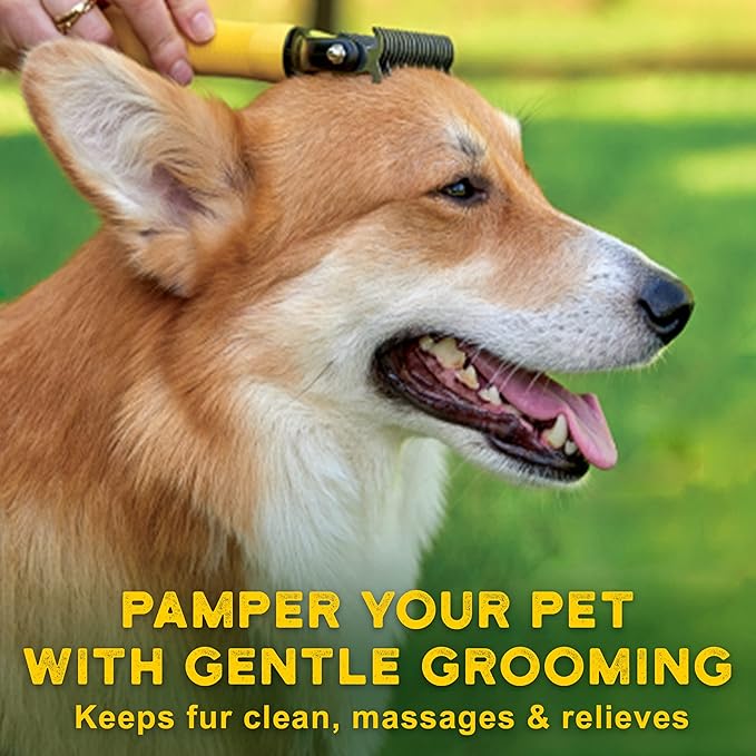 Deshedding Dog Brush - Double-Sided Pet Hair Remover for Cats & Dogs - Yellow Undercoat Grooming Rake for Shedding and Dematting