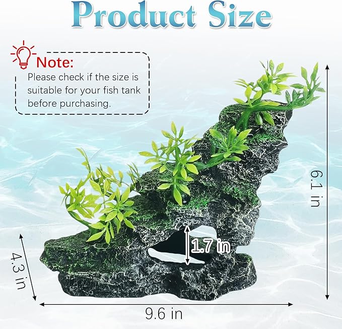 kathson Aquarium Mountain View Stone Resin Fish Tank Decorations Betta Hideout Caves Rockery Landscape Tree Aquarium Decorations Rock Hiding Cave Decor for Small Fish Shrimp Play Ornament
