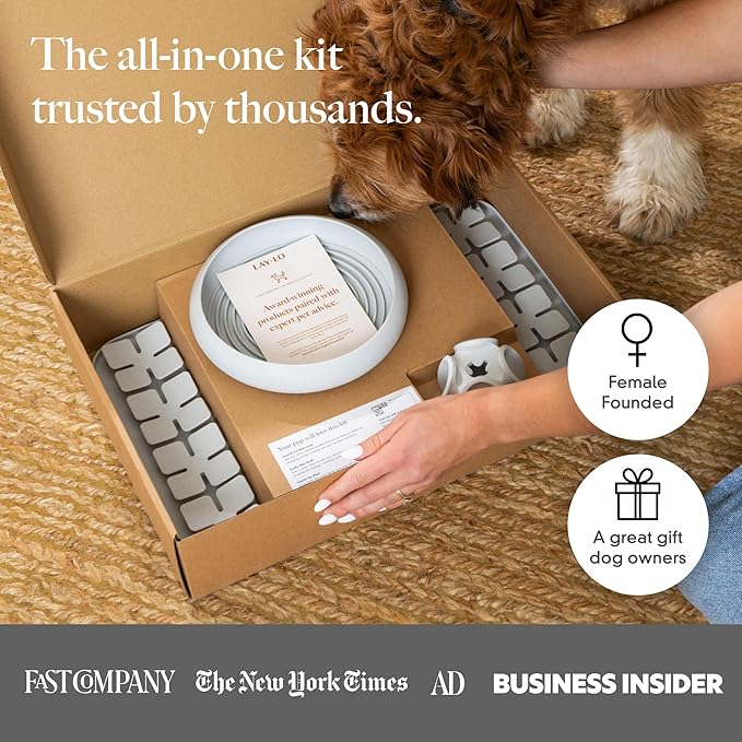 LAY LO Dog Enrichment Starter Pack: Treat Dispensing Toy, Slow Feeder Bowl & Lick Mat, and Snuffle Mat | Dishwasher Safe | Medical Grade Silicone | Non-Toxic | Includes Live Support from Dog Experts