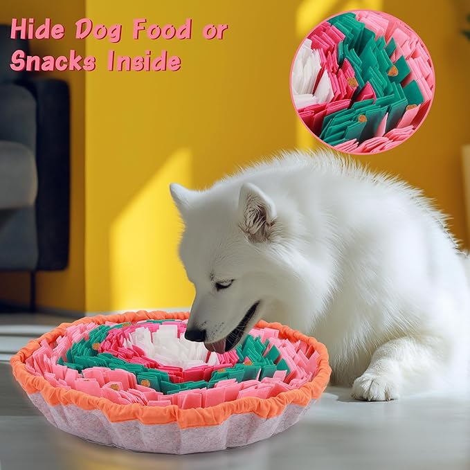 Dog Snuffle Mat, 2mm Thicken Interactive Toys for Pet, 17.7'' x 17.7'' Nosework Training Mats, Cats Bowl Travel Use Encourages Natural Foraging Skills, Comfortable Texture (Pink)