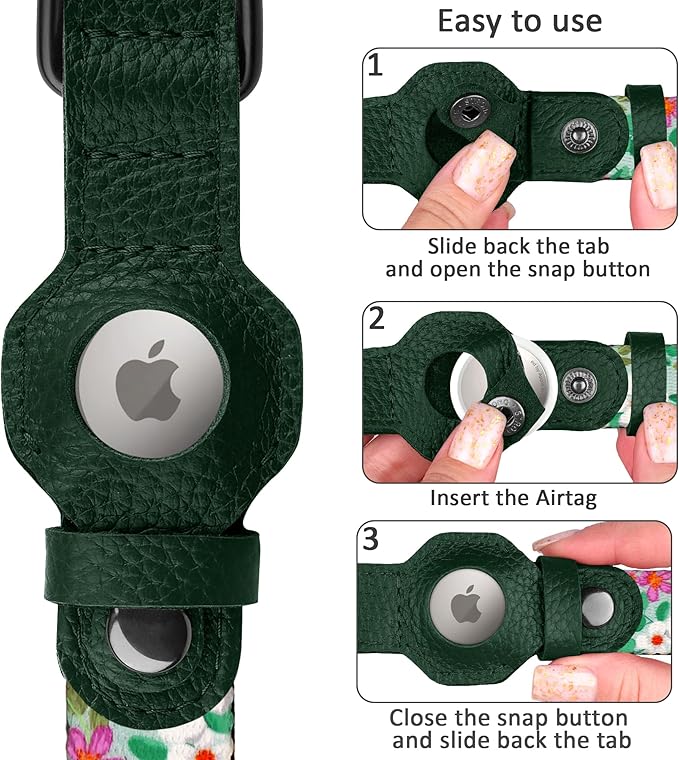 AirTag Dog Collar with Metal Buckle - Soft Leather Printed Nylon Dog Collar with Apple AirTag Holder - Cute Tracking GPS Pet Collars for Girl Boy Small Large Dogs (XL, 20"-25" Neck Fit, Floral)