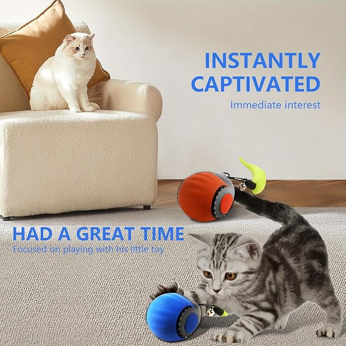 Interactive Cat Toy Balls, 2025 New Automatic Moving Smart Cat Toy Ball, Interactive Pet Toy for Cats, Dogs Indoor, Automatic Rolling Pet Toy(Blue + Orange - 2pcs)