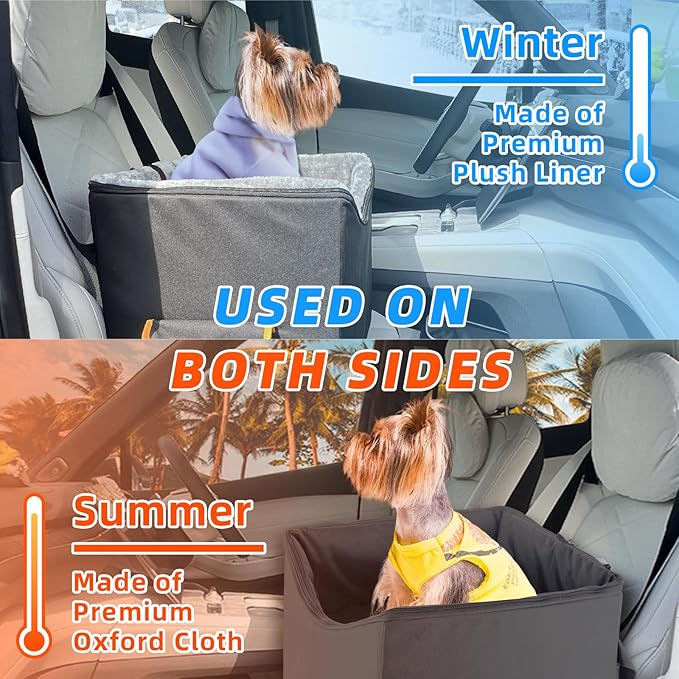 JJRING Dog Car Seat for Small Dogs, Pet Booster Seat, Elevated Dog Car Seat, Washable and Detachable Puppy Car Seat, Black