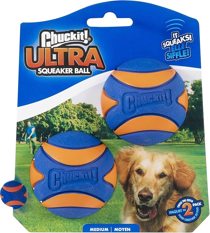 Chuckit! Ultra Squeaker Balls for Dogs, Floating Water Pet Toys, Durable Rubber Pet Toy, Bouncy Squeaky Fetch Balls For Dogs, Pack of 2, Medium (2.5")