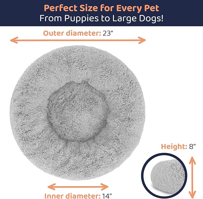 Donut Dog Bed - Premium Comfort for Anxiety Relief - Fluffy & Calming Design with Ultra-Plush Support | Cozy Round Dog Bed with Super Soft Circle Style (Size S Grey)
