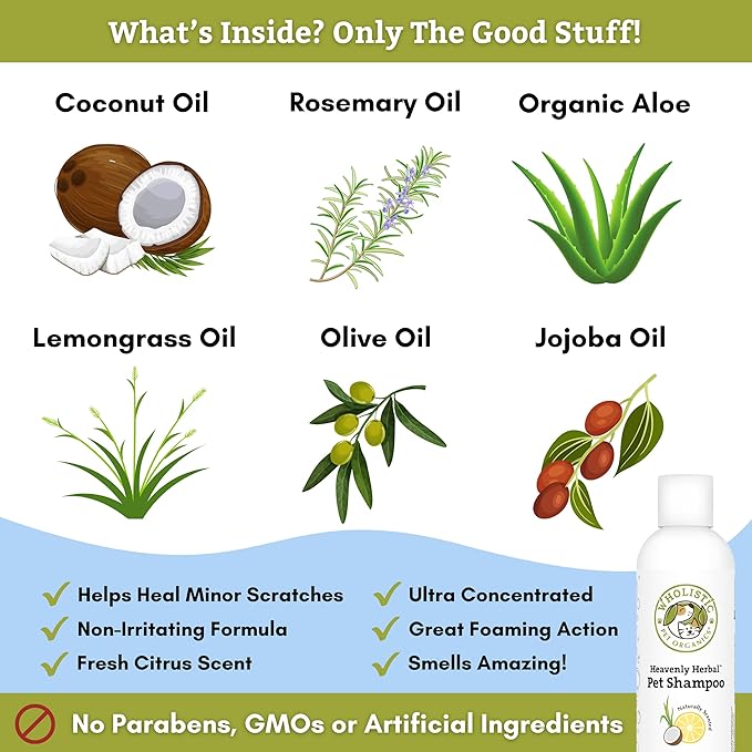 Wholistic Pet Organics Pet Shampoo Concentrate: Heavenly Herbal Organic Dog Shampoo and Conditioner - All Natural Puppy and Cat Shampoo for Dry, Itchy Skin, Allergies, Dandruff