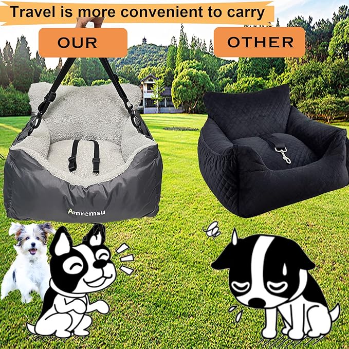 Small Dogs Car Seat Under 25,Fully Detachable and Washable Ultra Soft Carseat Travel Bed, with Clip-on,Two Portable Handle and Storage Pockets Pet Booster Seats,Portable Dog CarTravel Carrier Bed